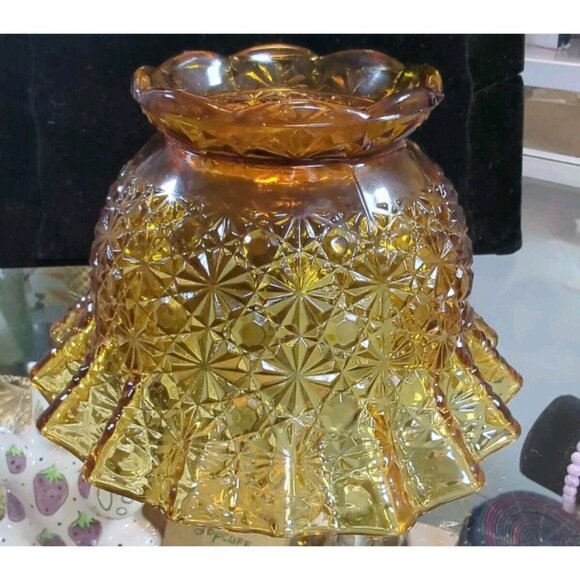 L.E.‎ SMITH Daisy & Button Pattern Amber Orange Ruffled Glass Bowl Candy Dish - Picture 4 of 7